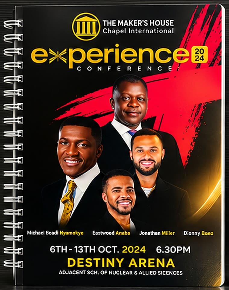 Front of a black wire-bound conference notebook with four men in suits over a red brush stroke, a gold conference title with the year, the dates 6 to 13 October 2024 and the venue.